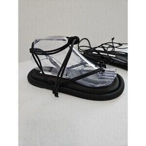 ZARA Padded Insole Flat Lace Up Sandals Black Size 6 NWT